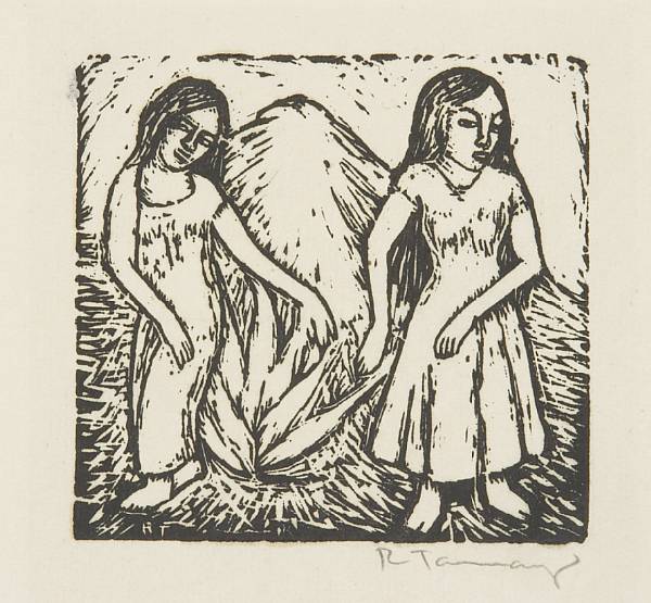 Appraisal: Rufino Tamayo Mexican - Dos Ni as Mexicanas P Woodcut