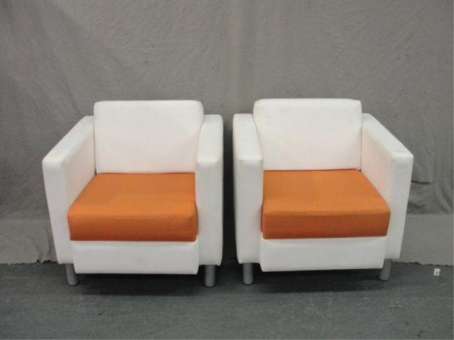 Appraisal: Pair of Upholstered Midcentury Cube Chairs with Aluminum legs From