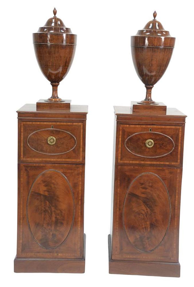 Appraisal: Pair of George IV Mahogany Humidor Cabinets mounted with urn