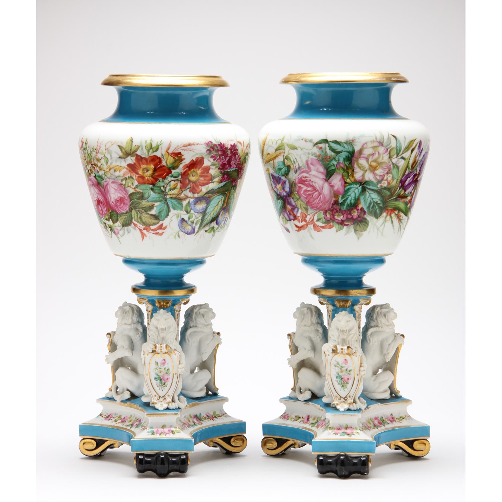 Appraisal: A Pair of Paris Porcelain Garniture Urns circa s two-part