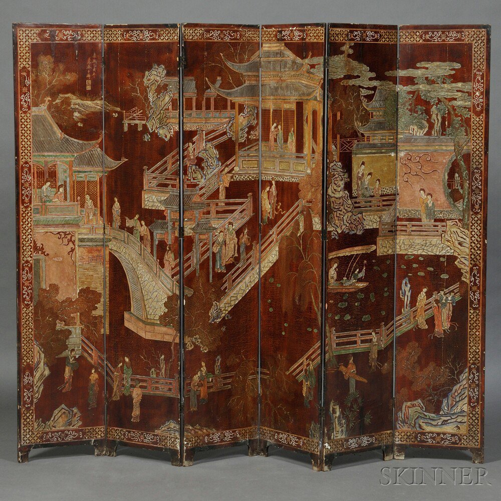 Appraisal: Six-panel Coromandel Screen China th century lacquer on wood depicts