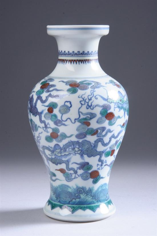 Appraisal: CHINESE DOUCAI PORCELAIN VASE Qing dynasty four-character blue mark Baluster-form