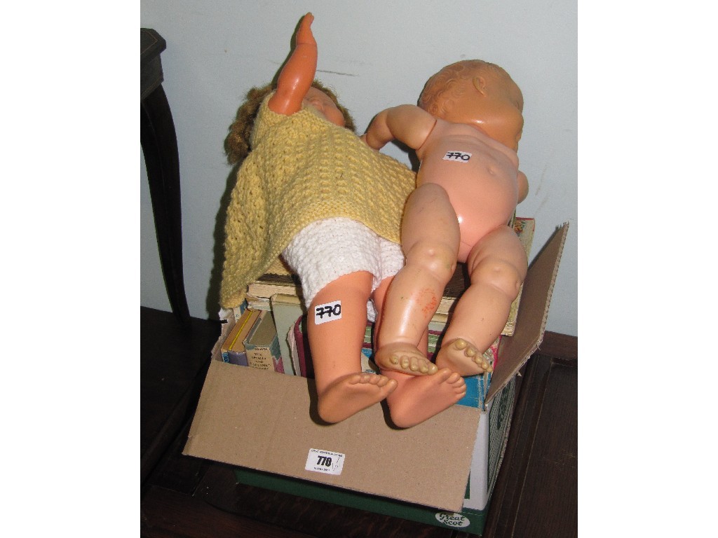 Appraisal: Box of children's books and two dolls