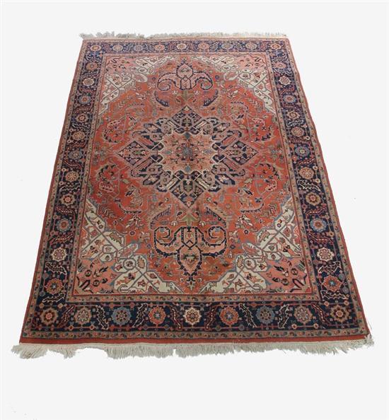 Appraisal: ORIENTAL RUG Small size with a blue border and salmon