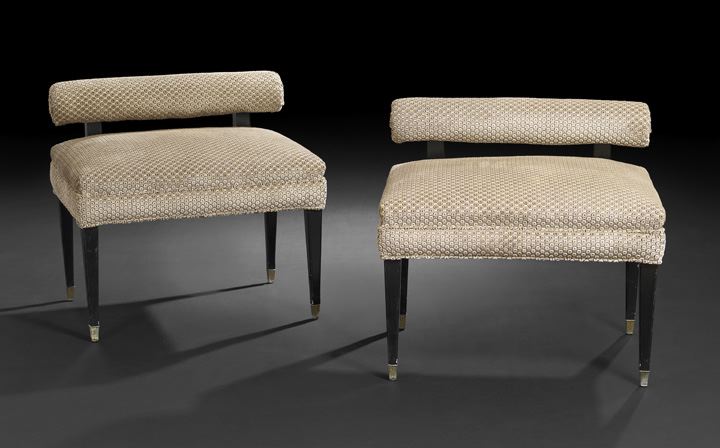 Appraisal: Pair of Mid-Century Modern-Style Ebonized and Upholstered Benches of neoclassical