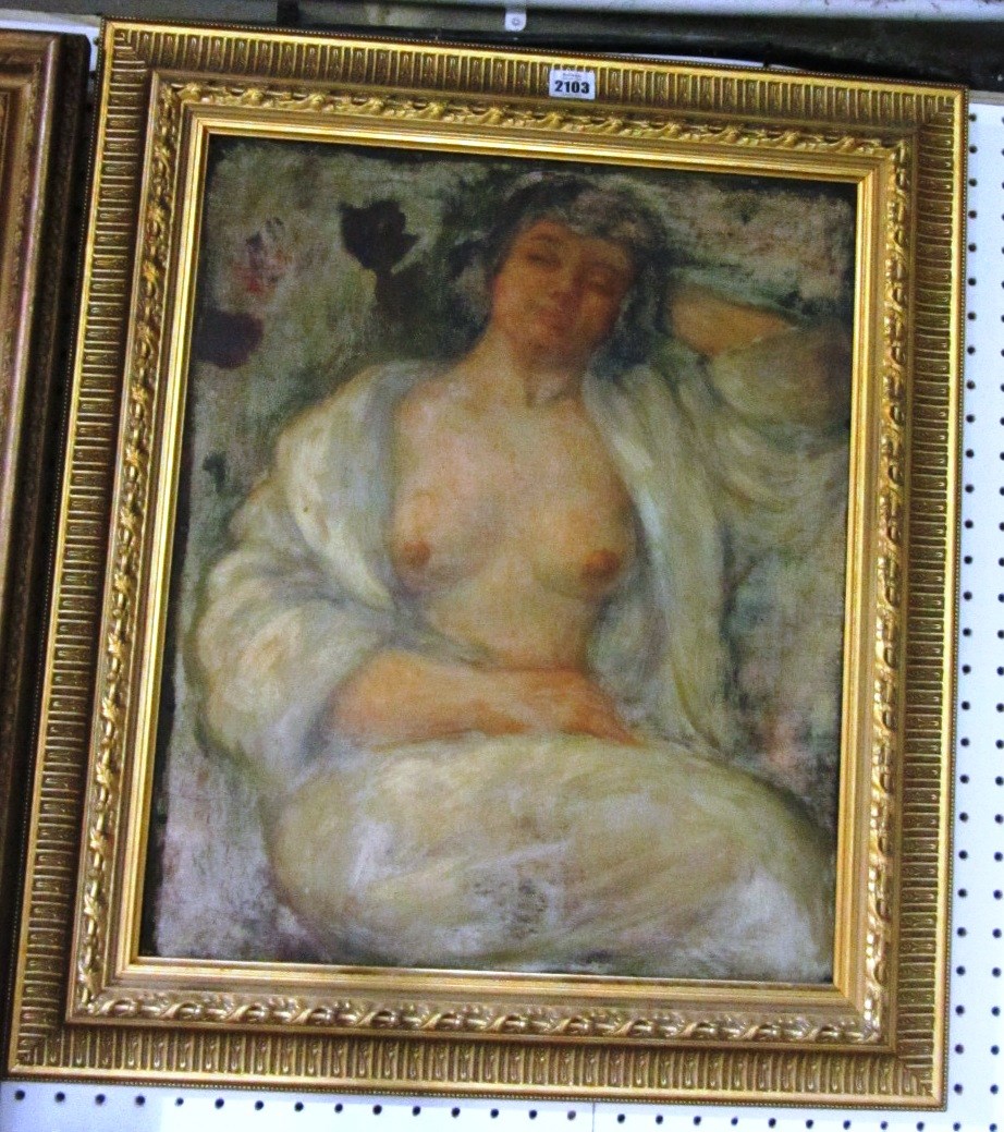 Appraisal: After Pierre Auguste Renoir Female nude Bather two oil on