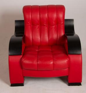 Appraisal: Modern Design Red Leather Armchair Red leather armchair with black