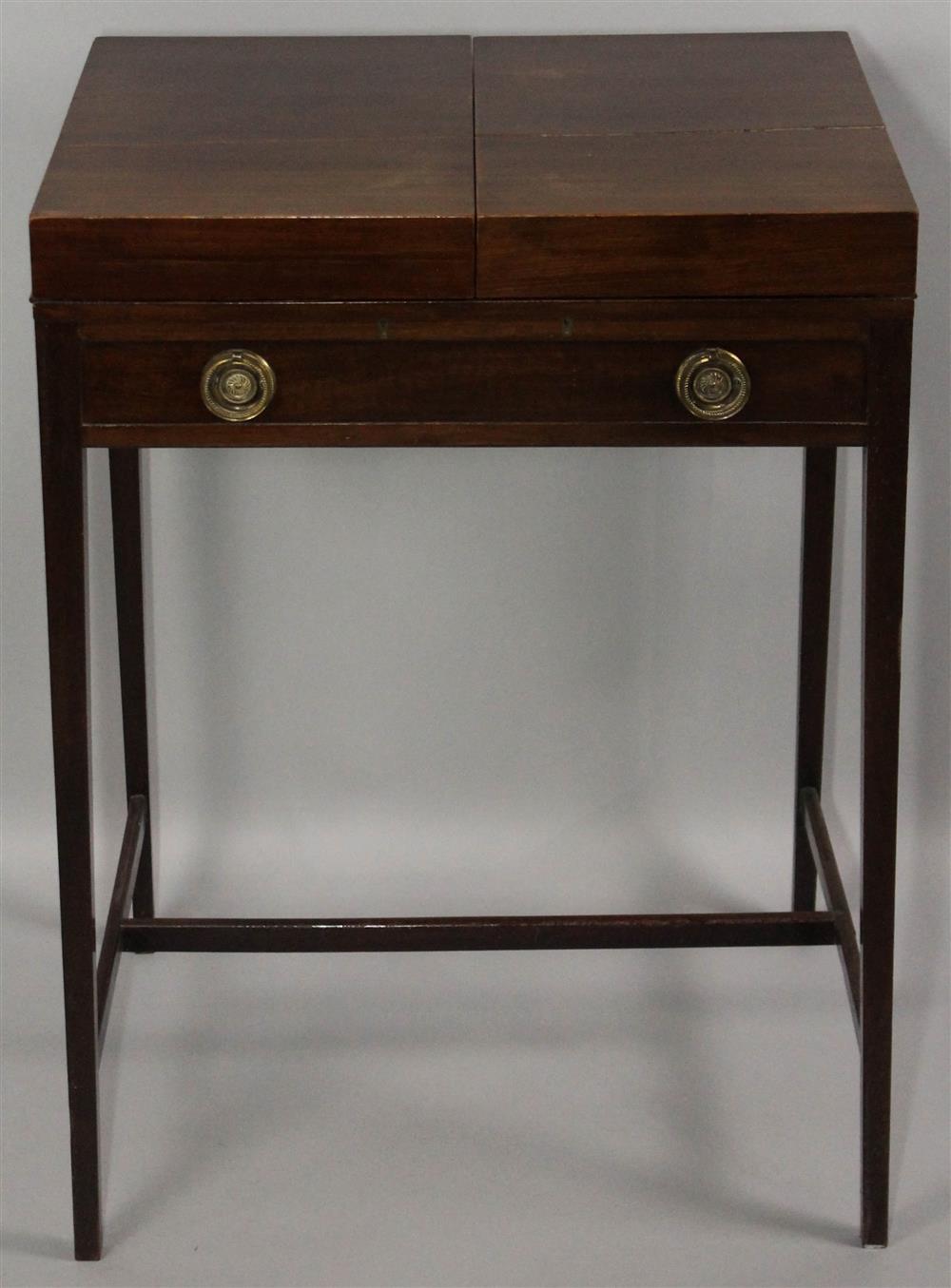 Appraisal: GEORGIAN MAHOGANY HINGE-TOP WRITING DESK of rectangular box shape form