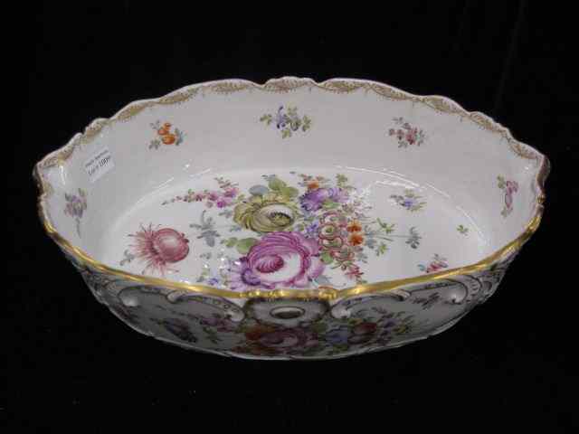 Appraisal: Dresden Porcelain Hanpainted Serving Dish fine florals gold trim scalloped