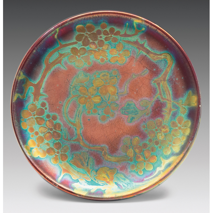 Appraisal: Unusual Weller Sicard plate cherry blossom design colorful metallic glaze