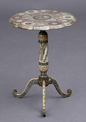 Appraisal: INDIAN CARVED PENWORK AND PAINTED TRIPOD TABLEThe fixed top with