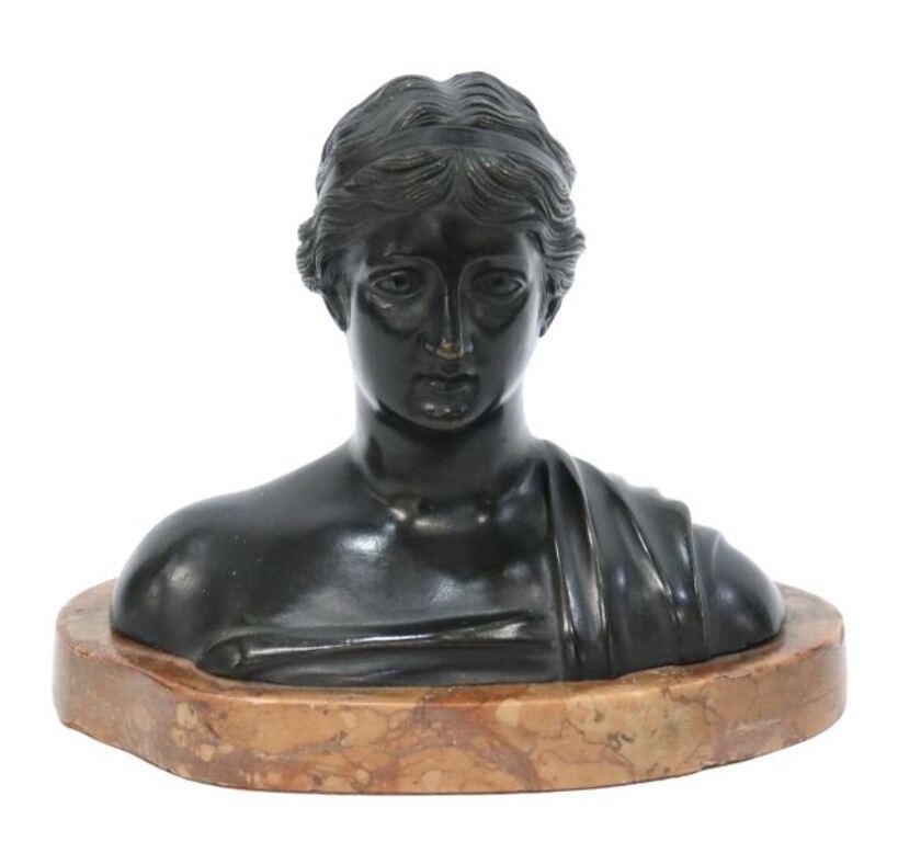 Appraisal: Neoclassical patinated bronze sculpture Bust of Sappho on a marble