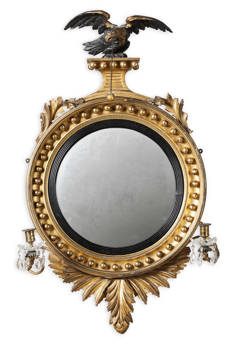 Appraisal: REGENCY GILTWOOD GIRONDOLE CONVEX MIRROR EARLY TH CENTURY the circular