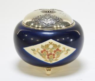 Appraisal: Japanese Meiji Satsuma Porcelain and Silver Censer JAPAN MEIJI PERIOD