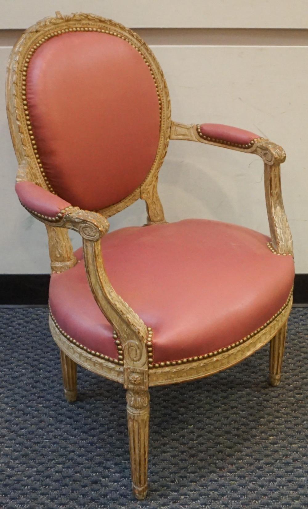 Appraisal: PAIR OF LOUIS XVI STYLE CREAM PAINTED BEECHWOOD FAUTEUILS X