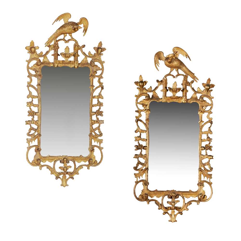 Appraisal: PAIR OF GEORGE III STYLE GILTWOOD MIRRORS IN THE MANNER