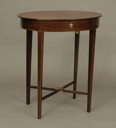 Appraisal: George III-Style Inlaid Mahogany Oval Table with Drawer