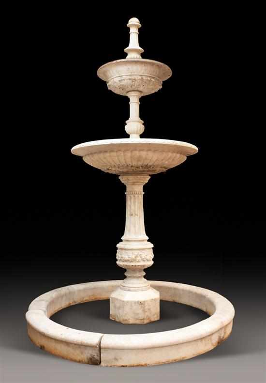 Appraisal: Italian foliate and floral garland carved marble two-tier spill fountain