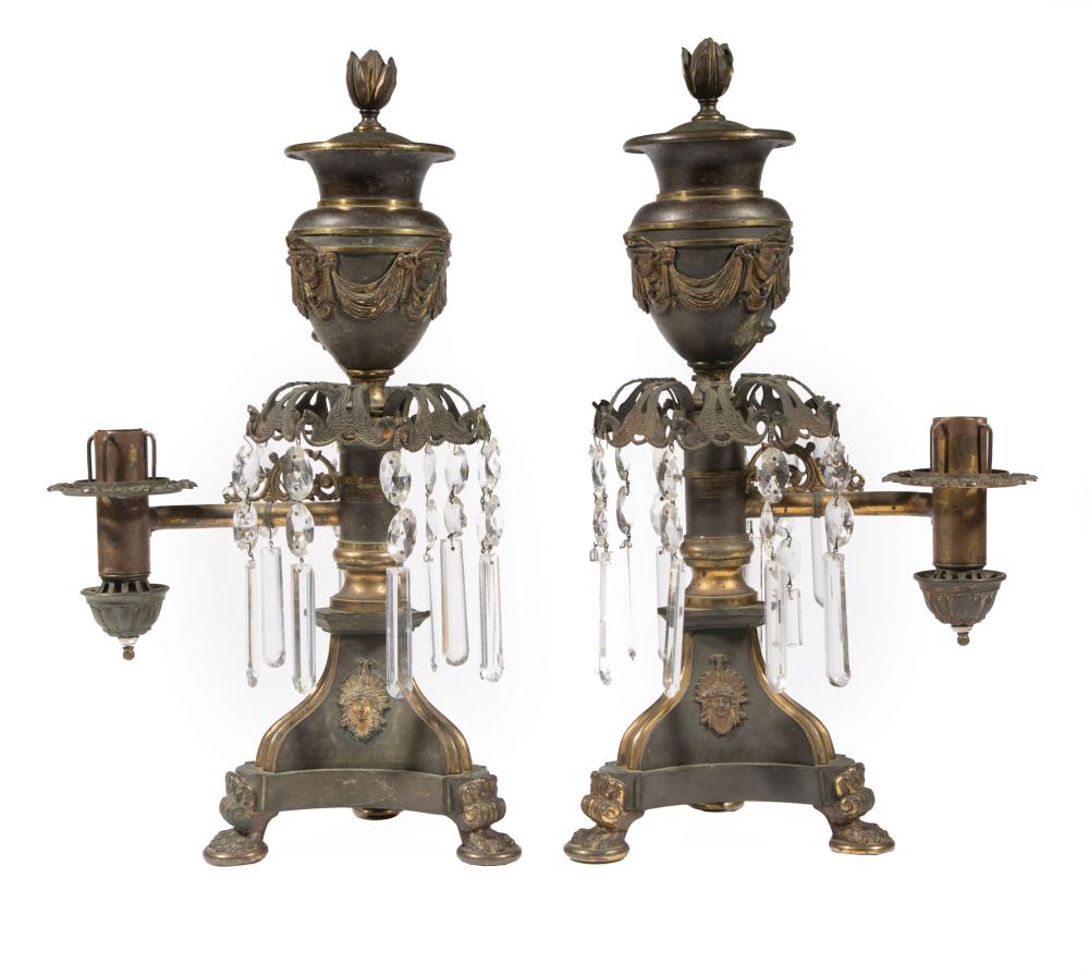 Appraisal: Pair of American Gilt and Patinated Bronze Argand Lamps c