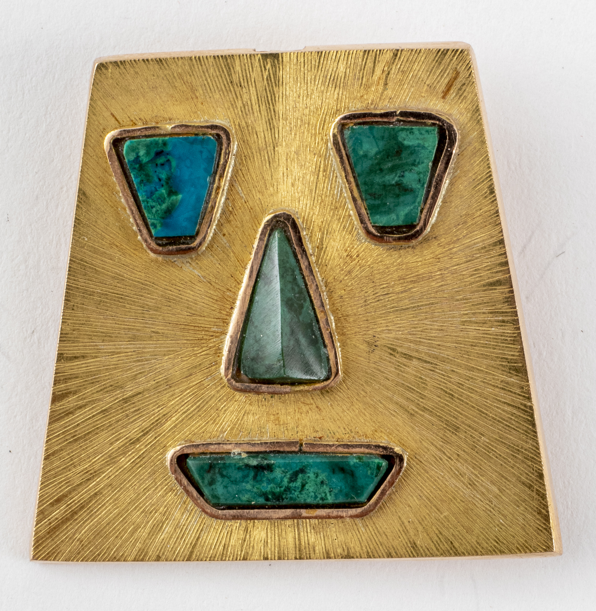 Appraisal: K YELLOW GOLD AZURMALACHITE INLAY FACE PENDANT Vintage K yellow