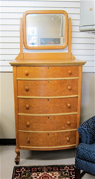 Appraisal: BIRD'S EYE MAPLE DRESSER American c the bow-front chest featuring