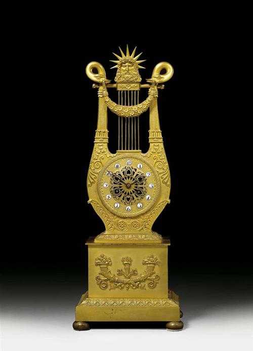 Appraisal: LYRE CLOCK AUX CYGNES Empire Restauration attributed to CHOISELAT GALLIEN