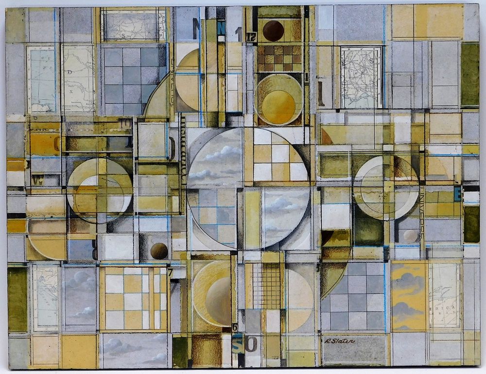 Appraisal: Roderick Slater Grid Collage Mixed Media Painting United States -