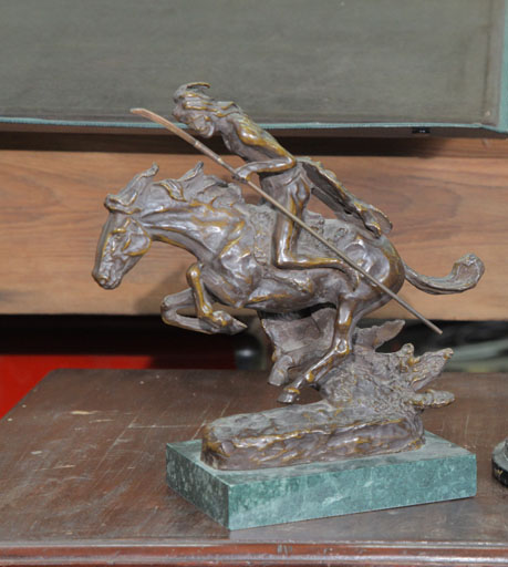 Appraisal: BRONZE ''CHEYENNE'' AFTER FREDERICK REMINGTON American Indian on horseback Signed