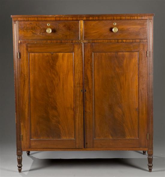 Appraisal: Mahogany mahogany veneer linen press with drawers over doors Early