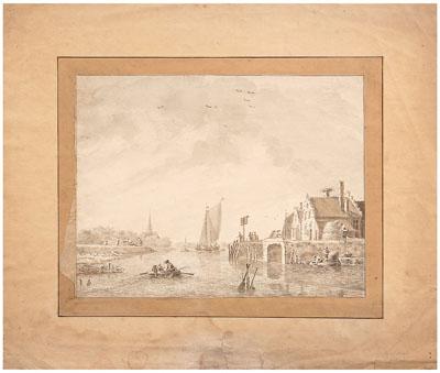 Appraisal: Old Master drawing T Verryck Dutch canal and dock with