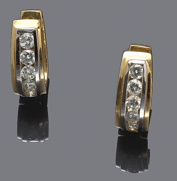 Appraisal: A pair of diamond and k bicolor gold earrings estimated