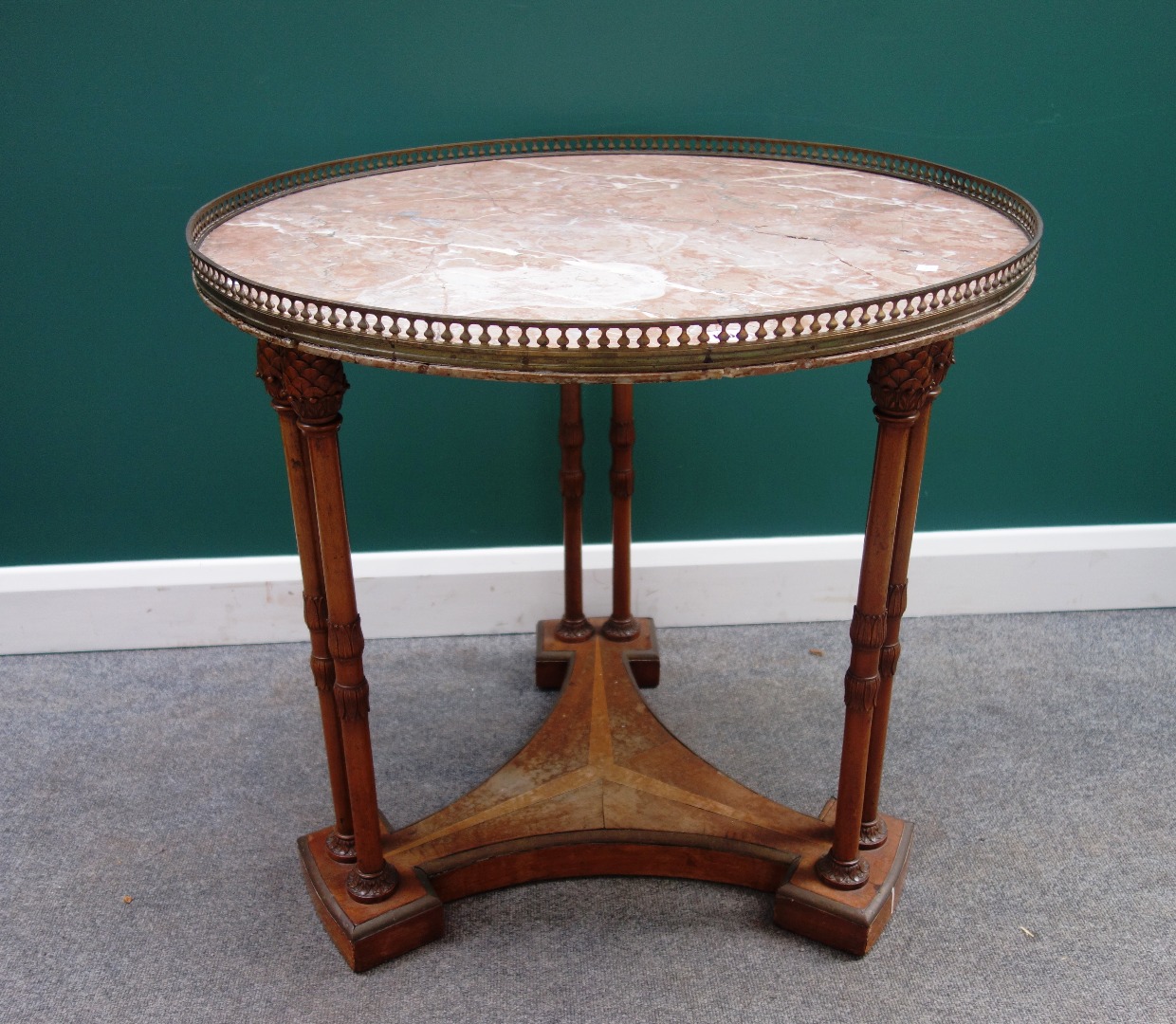 Appraisal: A th century Continental occasional table the galleried circular marble