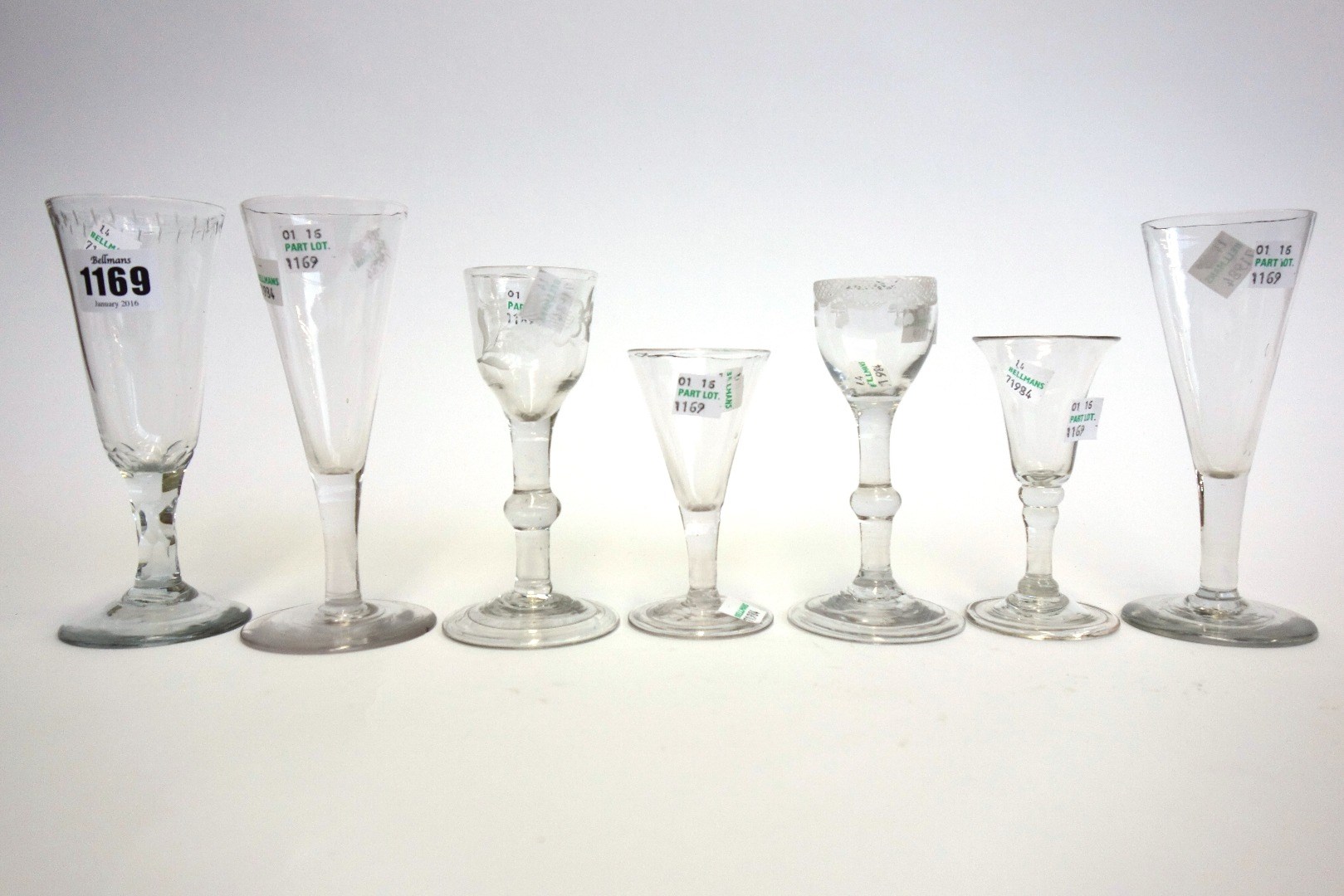 Appraisal: Seven English wine glasses th th century of various styles