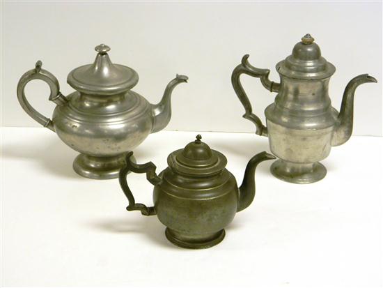 Appraisal: G Richardson domed lid pewter coffee pot '' T S