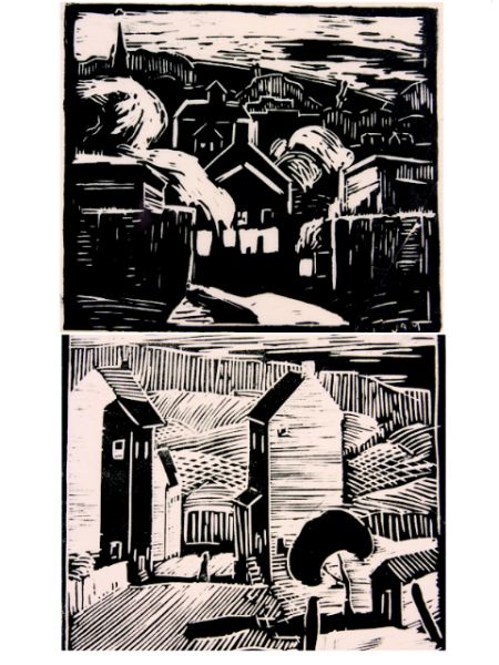 Appraisal: James A McLean NC - Two Works two architectural linocut