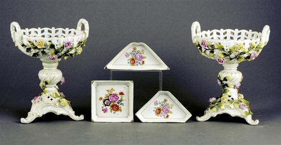 Appraisal: Pair German porcelain compotes with Continental sweetmeat set th centuryU-form