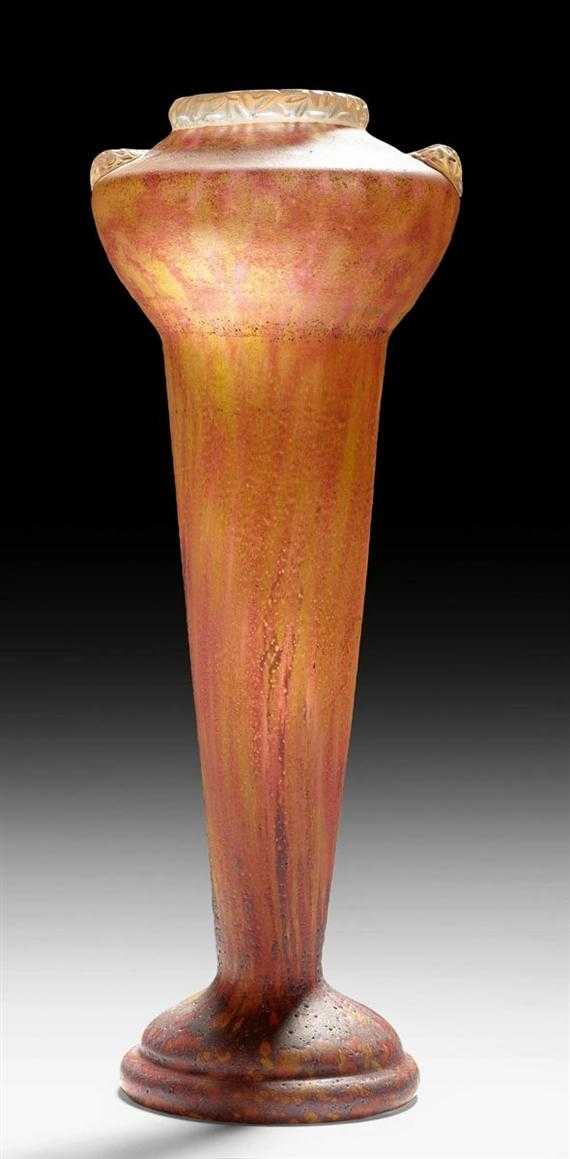 Appraisal: DAUM NANCY VASE circa White glass with yellow and pink