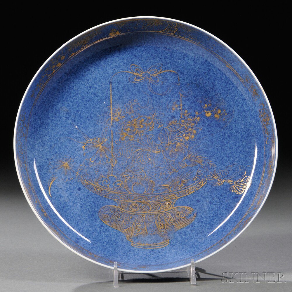 Appraisal: Powder Blue-glazed Porcelain Dish China th century the interior decorated