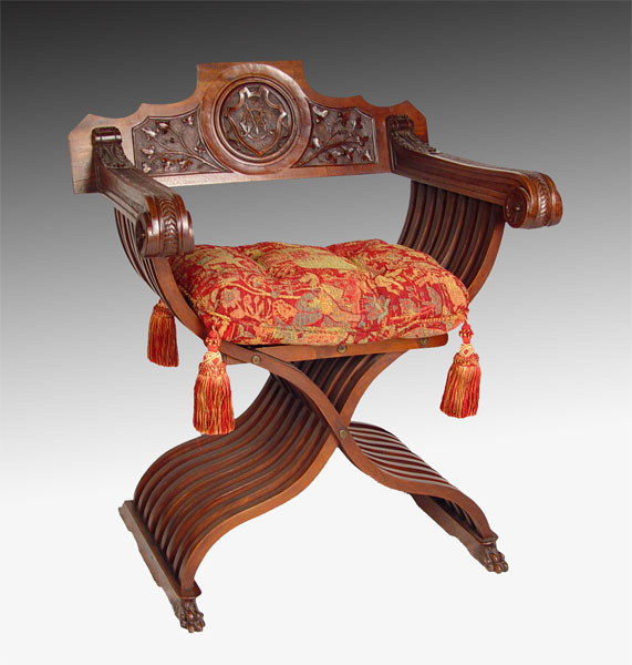 Appraisal: MAHOGANY SAVARONOLA CHAIR Based on a th C design Sold