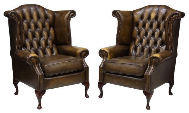 Appraisal: pair English Queen Anne style wingback armchairs late th c