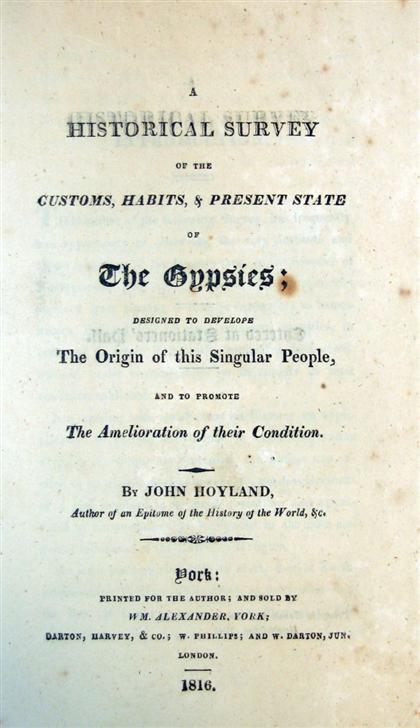 Appraisal: vol Hoyland John A Historical Survey of The Customs Habits