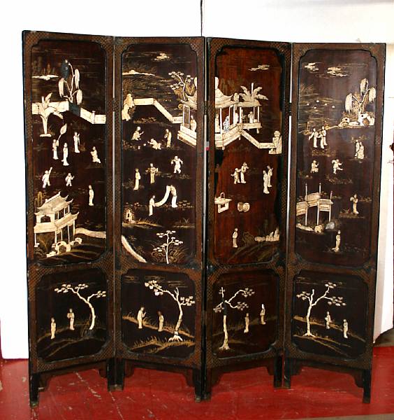 Appraisal: A Chinese Coromandel lacquered and bone overlay decorated four-panel floor