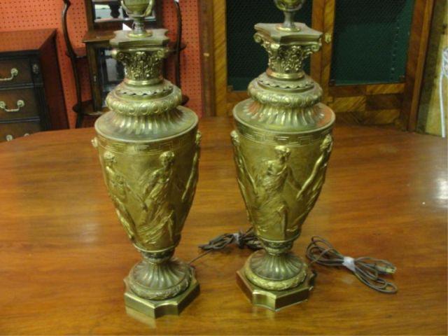 Appraisal: Pair of Neoclassical Style Urn Form Metal Lamps Dimensions high