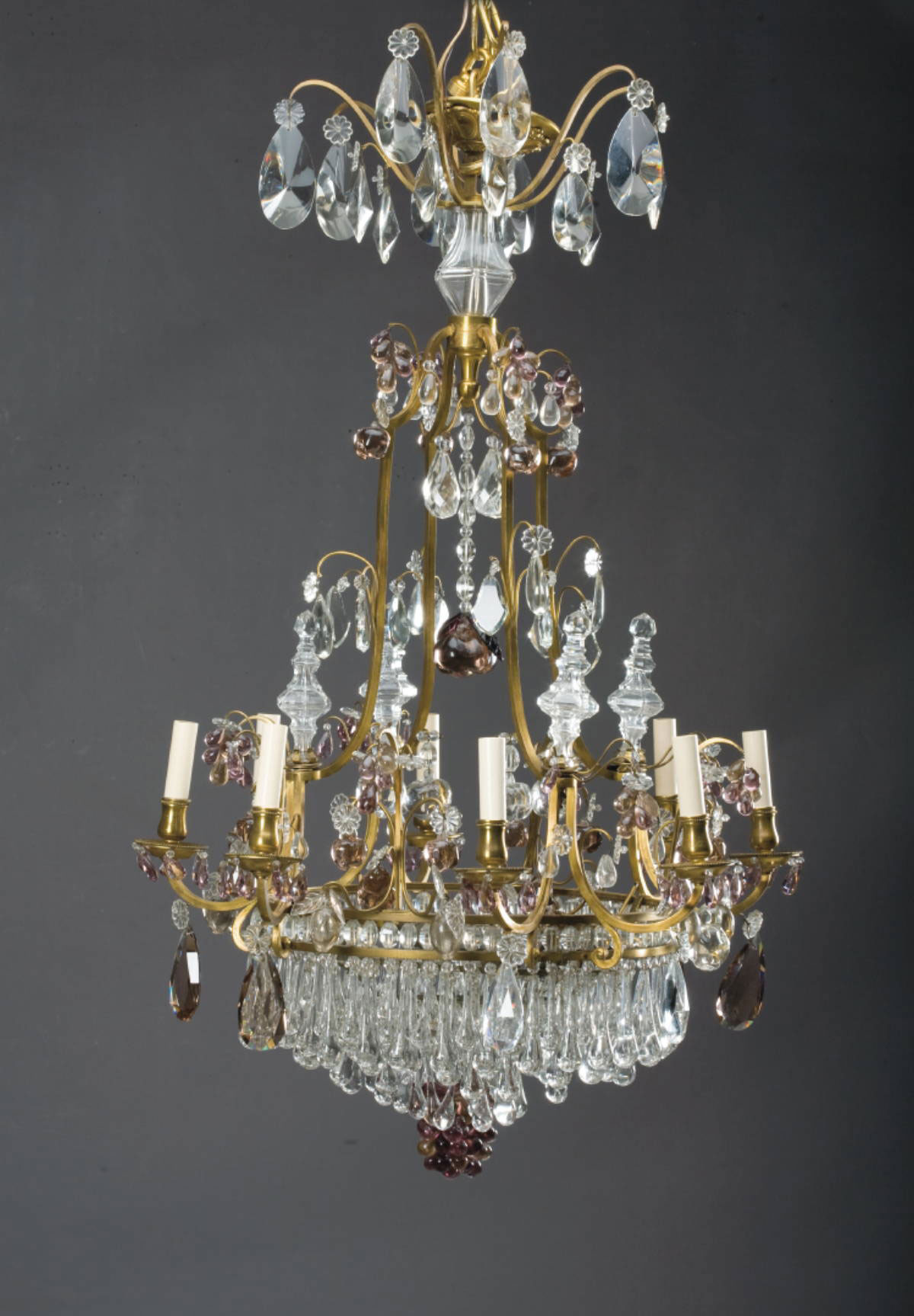 Appraisal: LOUIS XV STYLE CUT-GLASS EIGHT-LIGHT CHANDELIER Of cage form hung