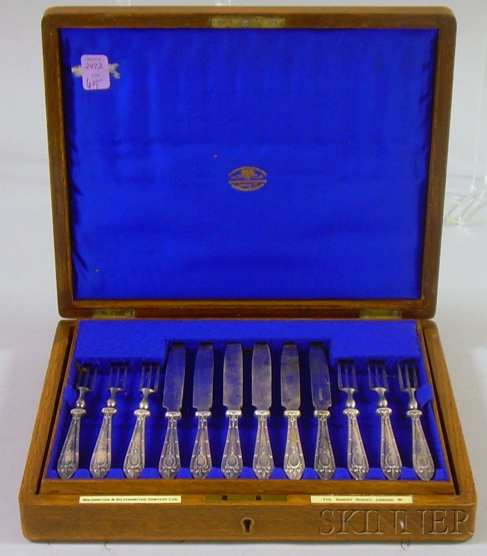 Appraisal: English Cased Flatware Silver Plated Desert Set for Twelve Goldsmiths