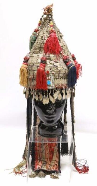 Appraisal: lot of Folk art textiles and headdresses including polychrome figural