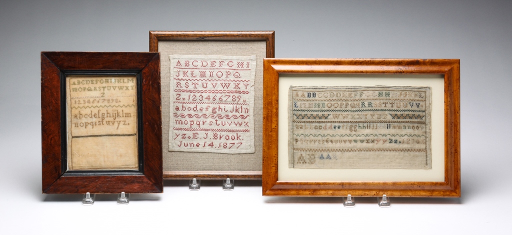 Appraisal: Nineteenth century Alphabet samplers on linen One with red thread