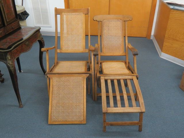 Appraisal: Deck Lounge Chairs Oceanliner type caned folding