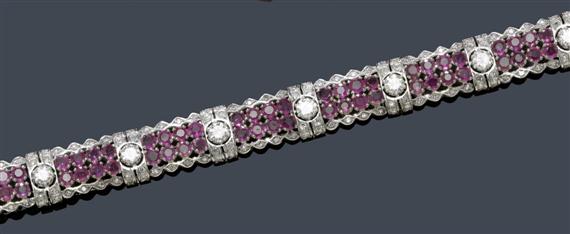 Appraisal: A RUBY AND DIAMOND BRACELET circa White gold Decorative elegant