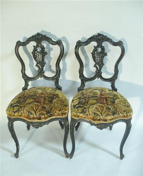 Appraisal: PAIR CONTINENTAL ROCOCO BLACK PARLOR CHAIRS th century the black